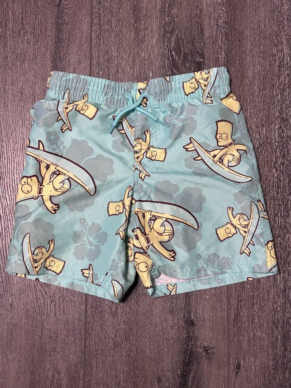 The Simpsons Bart Surf Swim Trunks Youth Medium 8 Blue Board Shorts Cartoon